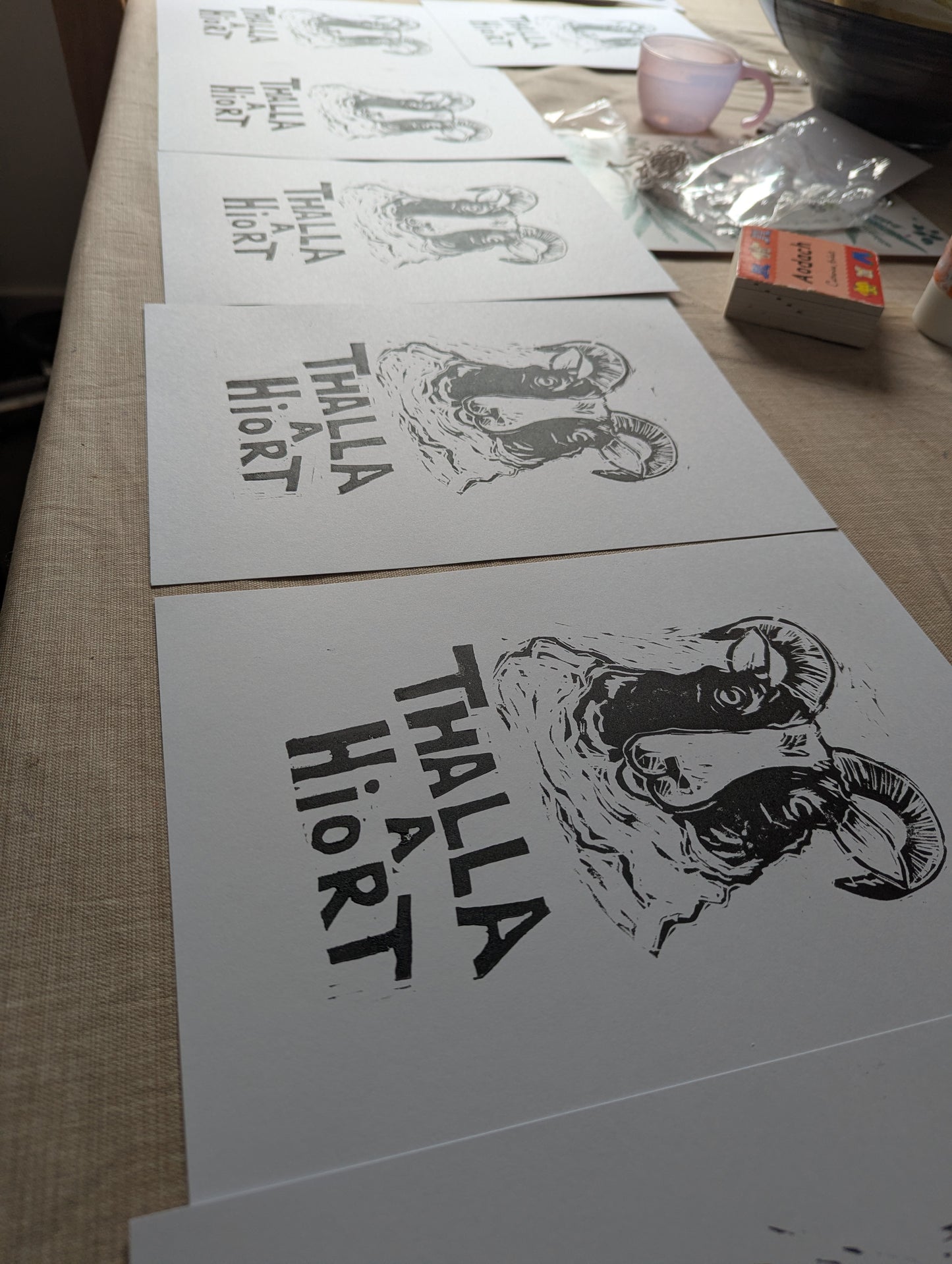Thalla a Hiort - A4 Linoprint